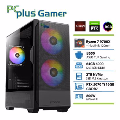 Fotografija izdelka PCPLUS Gamer Ryzen 7 9700X 64GB 2TB SSD RTX 5070Ti 16GB gaming namizni računalnik + Darilo: Monster Hunter Wilds