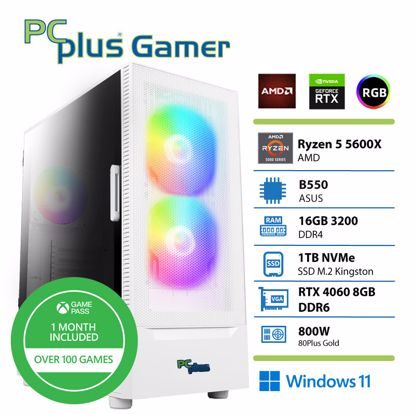 Fotografija izdelka PCPLUS Gamer Ryzen 5 5600X 16GB 1TB RTX 4060 8GB Windows 11 Home+ Xbox GP bel gaming namizni računalnik