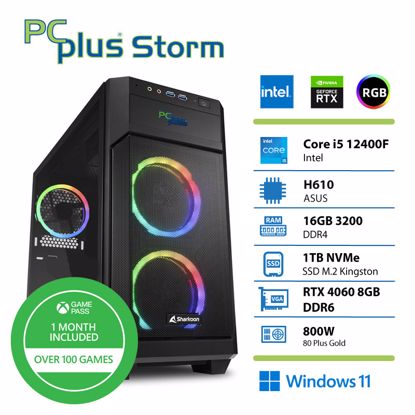 Fotografija izdelka PCPLUS Storm i5-12400F 16GB 1TB NVMe SSD GeForce RTX 4060 DDR6 8GB Windows 11 Home + Xbox GP gaming namizni računalnik