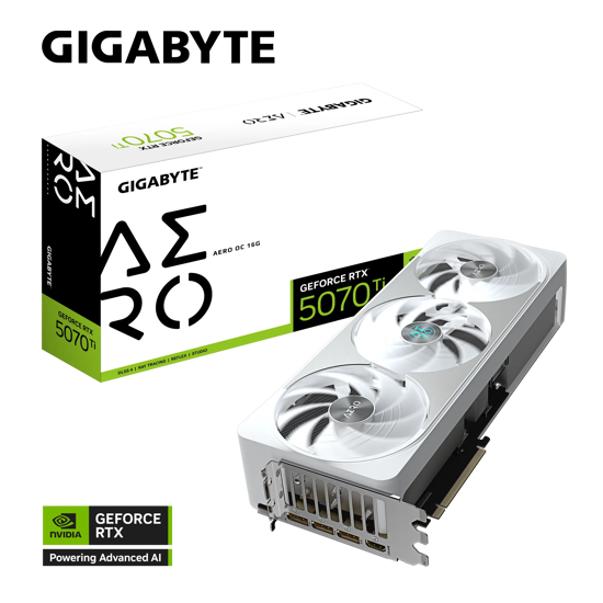 Fotografija izdelka Grafična kartica GIGABYTE GeForce RTX 5070 Ti AERO OC 16G, 16GB GDDR7, PCI-E 5.0