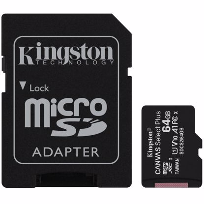 Fotografija izdelka KINGSTON Canvas Select Plus microSD 64GB Class10 UHS-I adapter (SDCS2/64GB) spominska kartica