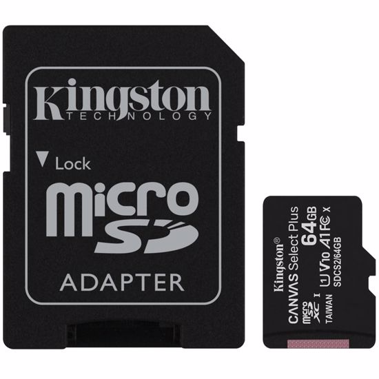 Fotografija izdelka KINGSTON Canvas Select Plus microSD 64GB Class10 UHS-I adapter (SDCS2/64GB) spominska kartica