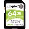 Fotografija izdelka KINGSTON Canvas Select Plus SD 64GB Class10 UHS-I FullHD 1080p 4K (SDS2/64GB) spominska kartica