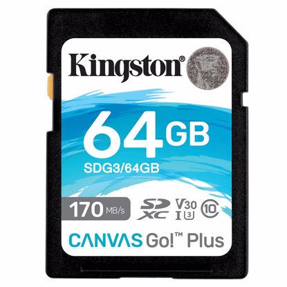 Fotografija izdelka KINGSTON Canvas Go! Plus SD 64GB Class 10 UHS-I U3 V30 A2 (SDG3/64GB) spominska kartica