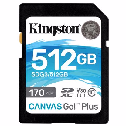 Fotografija izdelka KINGSTON Canvas Go! Plus SD 512GB Class 10 UHS-I U3 V30 (SDG3/512GB) spominska kartica