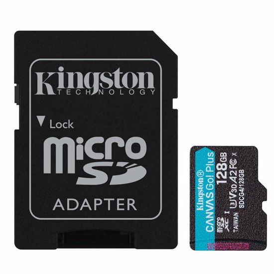 Fotografija izdelka KINGSTON Canvas Go! Plus microSD 128GB Class 10 UHS-I U3 V30 A2 adapter (SDCG4/128GB) spominska kartica