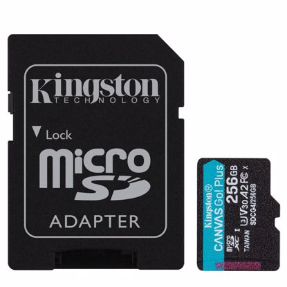 Fotografija izdelka KINGSTON Canvas Go! Plus microSD 256GB Class 10 UHS-I U3 V30 A2 adapter (SDCG4/256GB) spominska kartica