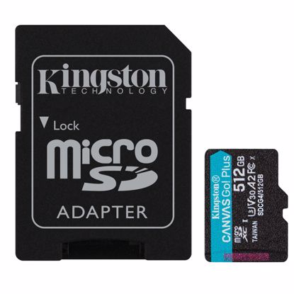 Fotografija izdelka KINGSTON Canvas Go! Plus microSD 512GB Class 10 UHS-I U3 V30 A2 adapter (SDCG4/512GB) spominska kartica