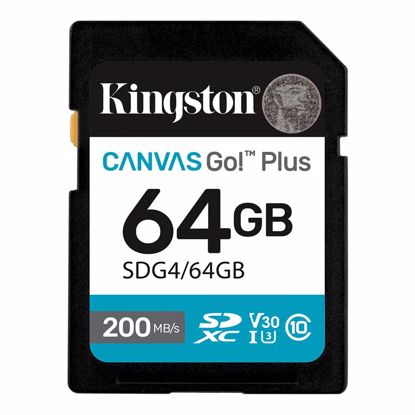 Fotografija izdelka KINGSTON Canvas Go! Plus SD 64GB Class10 UHS-I U3, V30, 4K UHD (SDG4/64GB) spominska kartica