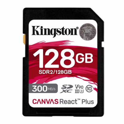 Fotografija izdelka KINGSTON Canvas React Plus SD 128GB Class10 UHS-II (SDR2/128GB) spominska kartica