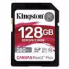 Fotografija izdelka KINGSTON Canvas React Plus SD 128GB Class10 UHS-II (SDR2V6/128GB) spominska kartica