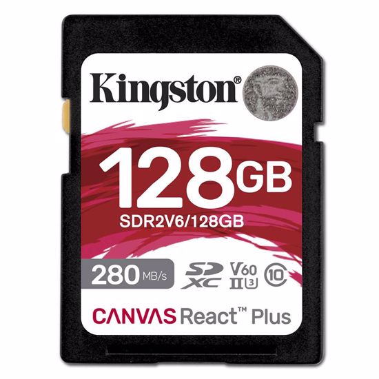 Fotografija izdelka KINGSTON Canvas React Plus SD 128GB Class10 UHS-II (SDR2V6/128GB) spominska kartica