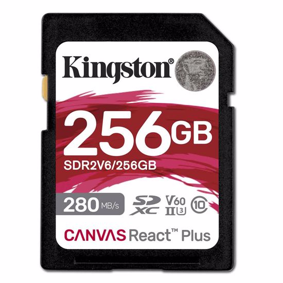 Fotografija izdelka KINGSTON Canvas React Plus SD 256GB Class10 UHS-II (SDR2V6/256GB) spominska kartica