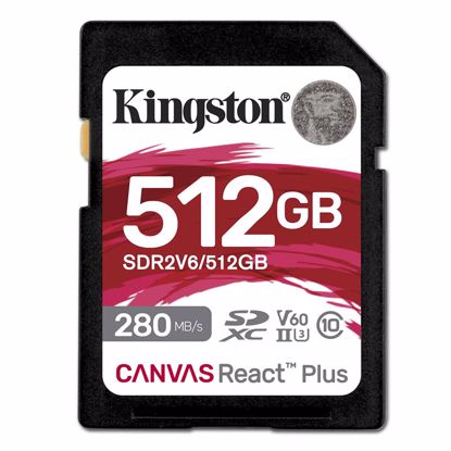 Fotografija izdelka KINGSTON Canvas React Plus V60 SD 512GB Class10 UHS-II (SDR2V6/512GB) spominska kartica
