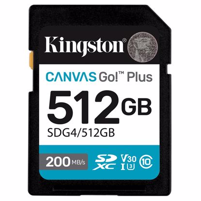 Fotografija izdelka KINGSTON Canvas Go! Plus SD 512GB Class10 UHS-I U3, V30, 4K UHD (SDG4/512GB) spominska kartica