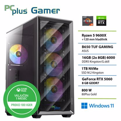 Fotografija izdelka PCPLUS Gamer Ryzen 5 9600X 16GB 1TB GeForce RTX 5060 8GB Windows 11 Home + Xbox GP gaming namizni računalnik
