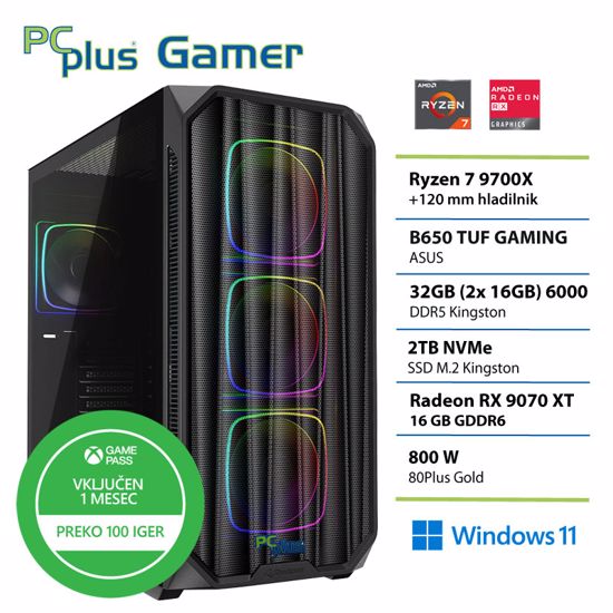 Fotografija izdelka PCPLUS Gamer Ryzen 7 9700X 32GB 2TB SSD RX 9070XT Windows 11 Home + Xbox GP gaming namizni računalnik