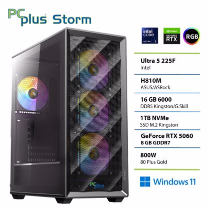 Fotografija izdelka PCPLUS Storm Core Ultra 5 225F 16GB 1TB SSD RTX 5060 8GB Windows 11 Home gaming namizni računalnik