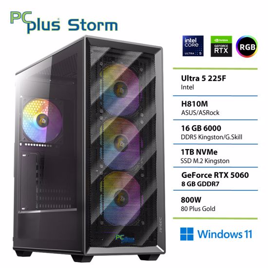 Fotografija izdelka PCPLUS Storm Core Ultra 5 225F 16GB 1TB SSD RTX 5060 8GB Windows 11 Home gaming namizni računalnik