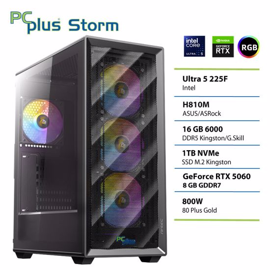 Fotografija izdelka PCPLUS Storm Core Ultra 5 225F 16GB 1TB SSD RTX 5060 8GB gaming namizni računalnik
