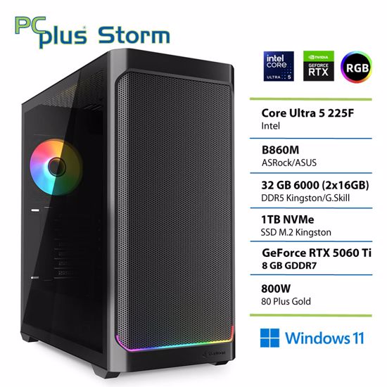Fotografija izdelka PCPLUS Storm Core Ultra 5 225F 32GB 1TB SSD RTX 5060Ti 8GB Windows 11 Home gaming namizni računalnik