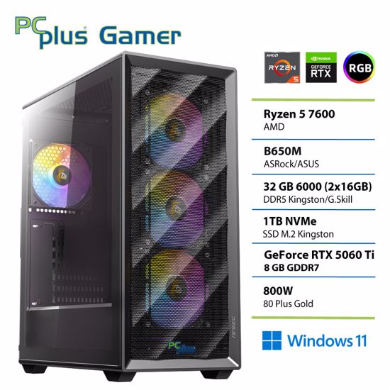 Fotografija izdelka PCPLUS Gamer Ryzen 5 7600 32GB 1TB SSD RTX 5060Ti 8GB Windows 11 Home gaming namizni računalnik