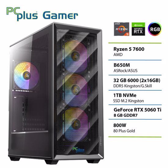 Fotografija izdelka PCPLUS Gamer Ryzen 5 7600 32GB 1TB SSD RTX 5060Ti 8GB gaming namizni računalnik